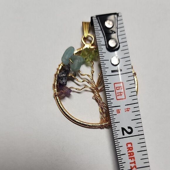 Gold Tree of Life Pendant with Multicolor Gemstones - Picture 2 of 2